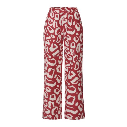 Red Leopard Wide Leg Pants Polyester