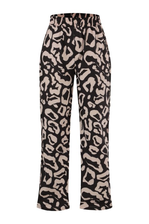 Black Leopard Wide Leg Pant Polyester